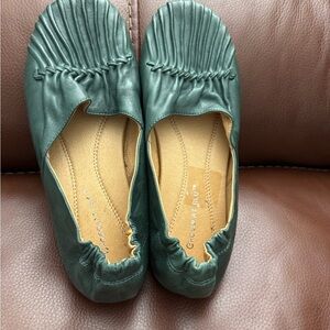 Coccoli Green Flats with Elegant Ruched Detail